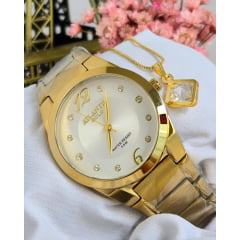 Kit Relógio Banhado a Ouro Atlantis Gold + Semi joia RAFALU k2