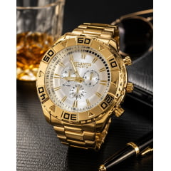 Relógio Atlantis Dourado Caixa Grande G3243 Relógio Atlantis Dourado Caixa Grande G3243