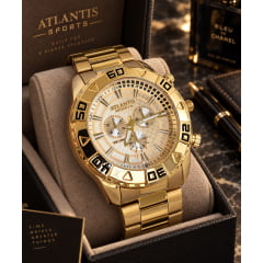 Relógio Atlantis Dourado Caixa Grande G3243D Relógio Atlantis Dourado Caixa Grande G3243D