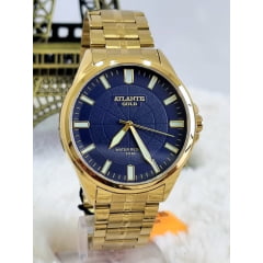 Relógio Atlantis Masculino Dourado A8049 Azul