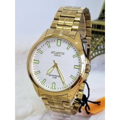 Relógio Atlantis Masculino Dourado A8049 Branco