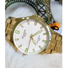 Relógio Atlantis Masculino Dourado A8049 Branco