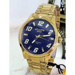 Relógio Atlantis Masculino Dourado A8063 Azul
