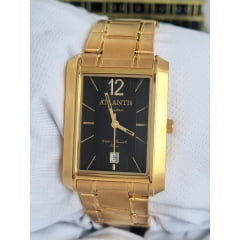 Relógio Atlantis Prime Aço Inox Quadrado Fundo Preto