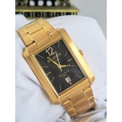 Relógio Atlantis Prime Aço Inox Quadrado Fundo Preto