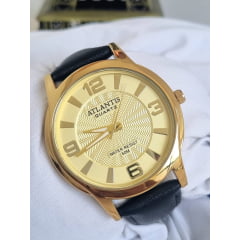 Relógio Atlantis Pulseira em couro A8043 Dourado em Couro Relógio Atlantis Pulseira em couro A8043 Dourado em Couro