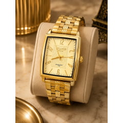 Relógio Atlantis Quadrado G3466 Fundo Dourado