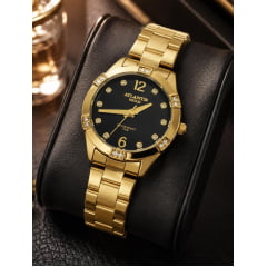 Relógio Dourado Altantis B8114preto Relógio Dourado Altantis B8114preto