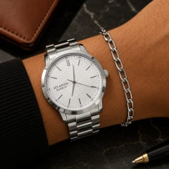 Relógio Prata Atlantis + Pulseira