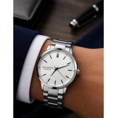 Relógio Prata Atlantis + Pulseira 8077PPB