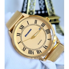 Relógio Feminino Pulseira Esteira Banhado a Ouro Atomo