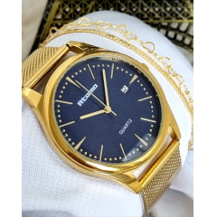 Relógio Feminino Pulseira Esteira Banhado a Ouro Atomo 9079DAK1