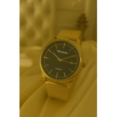 Relógio Feminino Pulseira Esteira Banhado a Ouro Atomo 9079FP