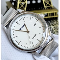 Relógio Feminino Pulseira Esteira Banhado a Ouro Atomo 9079P