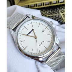 Relógio Feminino Pulseira Esteira Banhado a Ouro Atomo 9079P