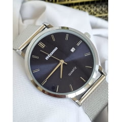 Relógio Feminino Pulseira Esteira Banhado a Ouro Atomo 9161A