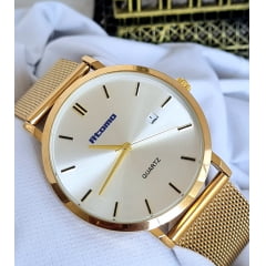 Relógio Feminino Pulseira Esteira Banhado a Ouro Atomo 9161
