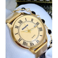 Relógio Feminino Pulseira Esteira Banhado a Ouro Atomo k4