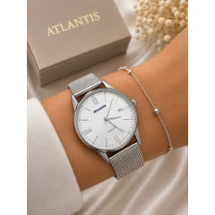 Relógio Feminino Pulseira Esteira Prata Atomo 9002PP