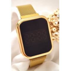 Relógio Feminino Digital Dourado Quadrado