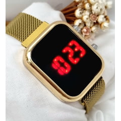 Relógio Feminino Digital Quadrado Dourado