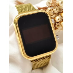 Relógio Feminino Digital Quadrado Dourado