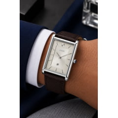 Relógio Masculino Couro Skmei 9256 Prata e Branco