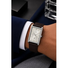 Relógio Masculino Couro Skmei 9256 Prata e Branco
