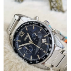 Relógio Masculino Cronógrafo Prata 9096 Azul