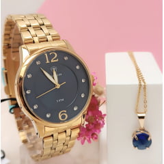 Kit Relógio Feminino Tuguir Dourado TG30238