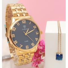 Kit Relógio Feminino Tuguir Dourado TG30241