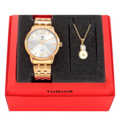 Kit Relógio Feminino Tuguir Dourado TG35008