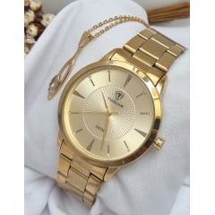 Kit Relógio Feminino Tuguir Dourado TG35023