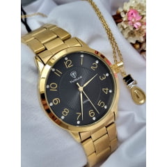Kit Relógio Feminino Tuguir Dourado TG35069