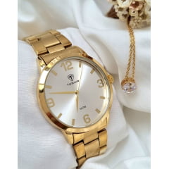 Kit Relógio Feminino Tuguir Dourado TG35026