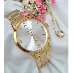 Kit Relógio Feminino Tuguir Dourado TG350261