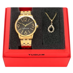 Kit Relógio Feminino Tuguir Dourado TG35032