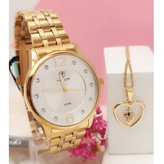 Kit Relógio Feminino Tuguir Dourado TG35050