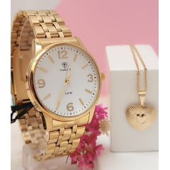 Kit Relógio Feminino Tuguir Dourado TG35056