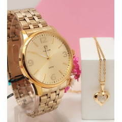 Kit Relógio Feminino Tuguir Dourado TG35057