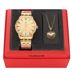 Kit Relógio Feminino Tuguir Dourado TG35058