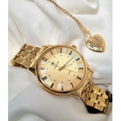 Kit Relógio Feminino Tuguir Dourado TG35058