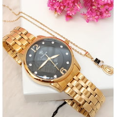 Kit Relógio Feminino Tuguir Dourado TG35059
