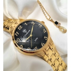Kit Relógio Feminino Tuguir Dourado TG35064
