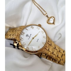 Kit Relógio Feminino Tuguir Dourado TG35065
