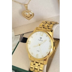 Kit Relógio Feminino Tuguir Dourado TG35068