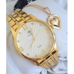 Kit Relógio Feminino Tuguir Dourado TG35068