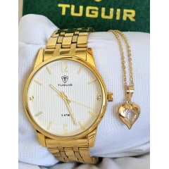 Kit Relógio Feminino Tuguir Dourado TG35114