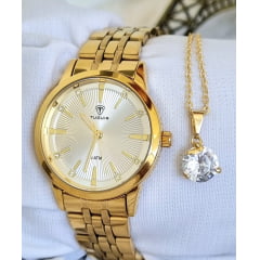 Kit Relógio Feminino Tuguir Dourado TG35131