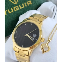 Kit Relógio + Semijoia Feminino Tuguir Dourado TG35094